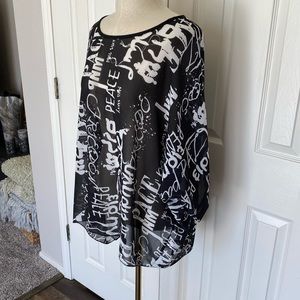 NWOT Graffiti Style Sheer Top